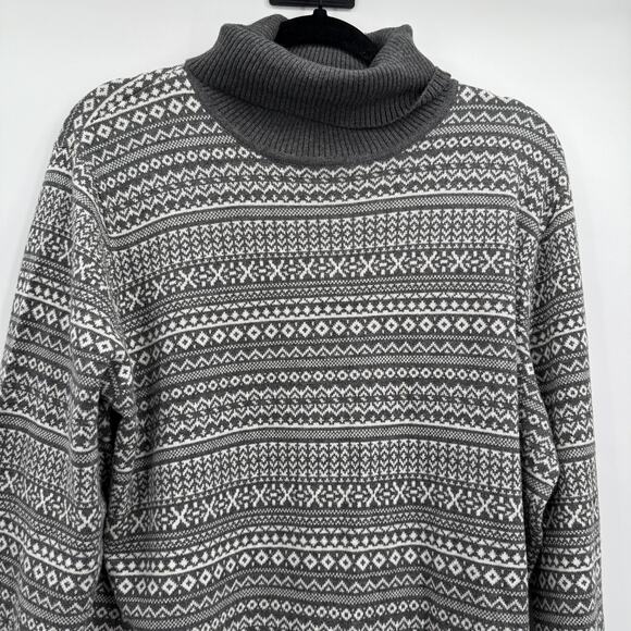 L.L.Bean Sweater Womens XL Gray White Turtleneck Fair Isle Nordic Cashmere Blend - Picture 2 of 11